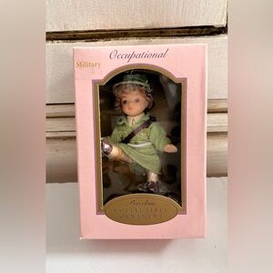 VTG New DG Creations Occupational Porcelain Poseable 4" Ornament MILITARY Girl